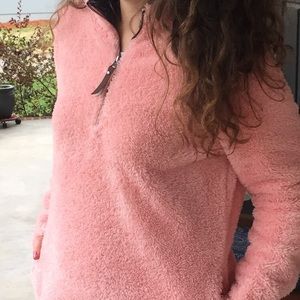 Pink half zip fleece pullover